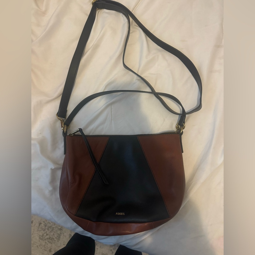 Fossil Skylar Crossbody Shoulder Bag Brown Black Leather